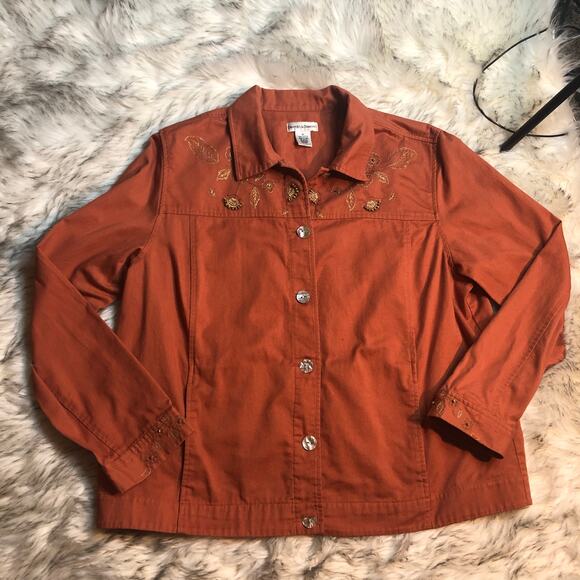 Drapers & Damons Orange Long Sleeve Embroidered Autumn Fall Jacket XL - Picture 2 of 15